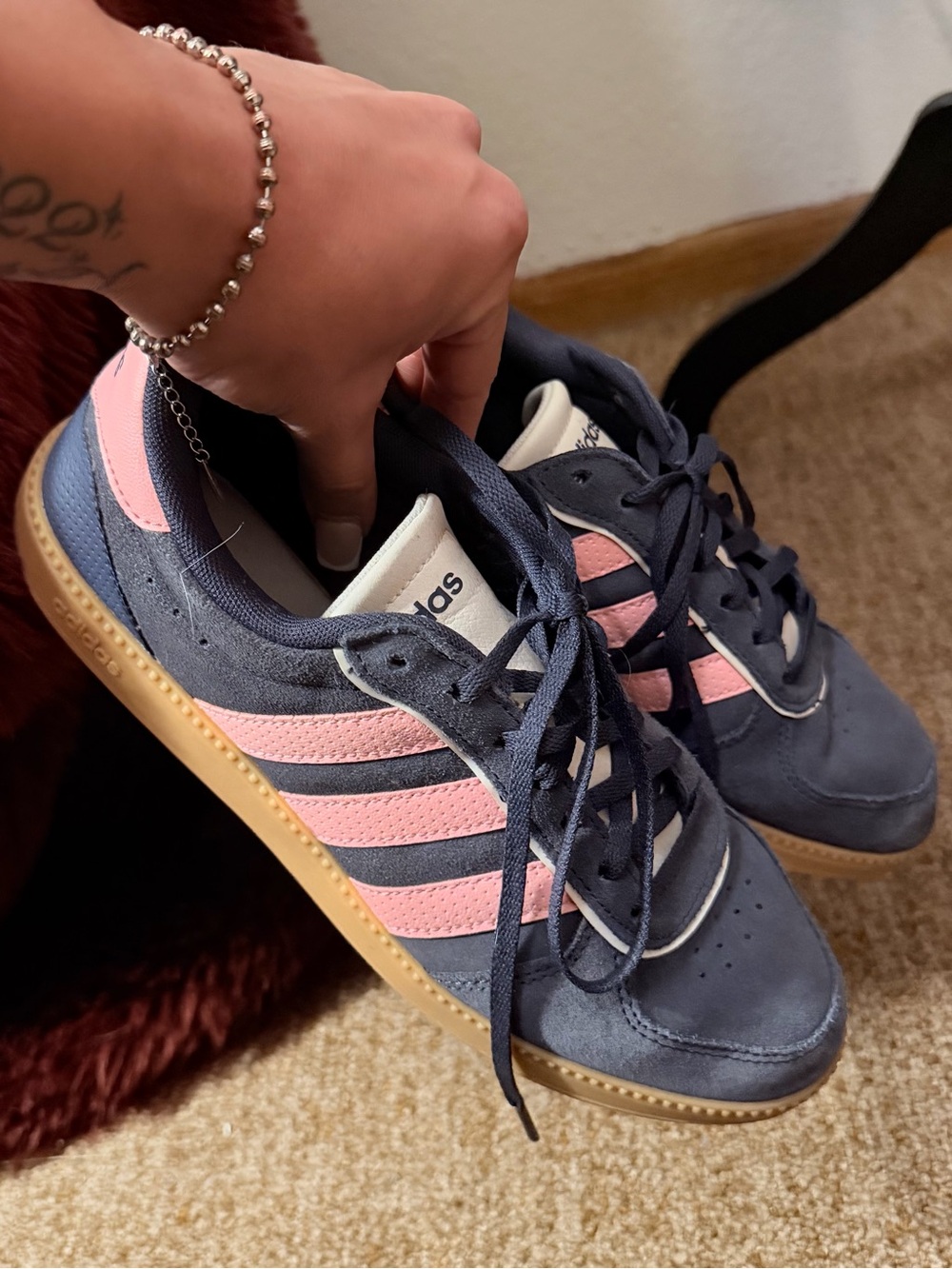 Adidas Navy Blue and Pink Suede Samba Sneakers
